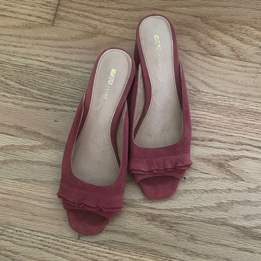 Matiko Burgundy Mules with Ruffle Detail